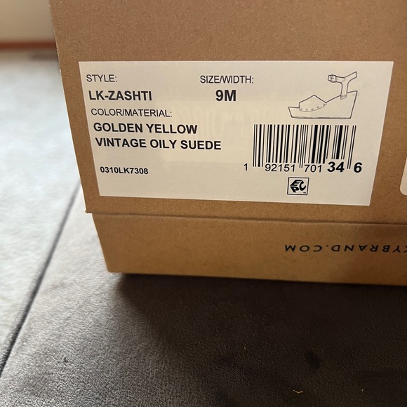 Lucky Brand Zashti Suede Leather Wooden Wedge Sandals Nailheads - Golden Yellow - Picture 6 of 6